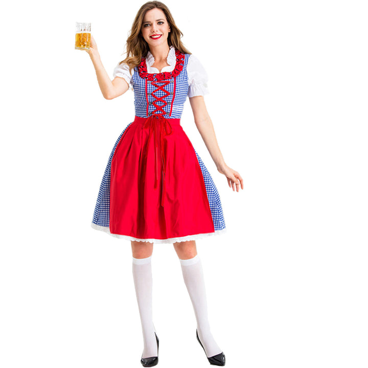 Women nan Karo-Dirndl with laced bodice front, ruffle collar and tailored apron Mune Fashion