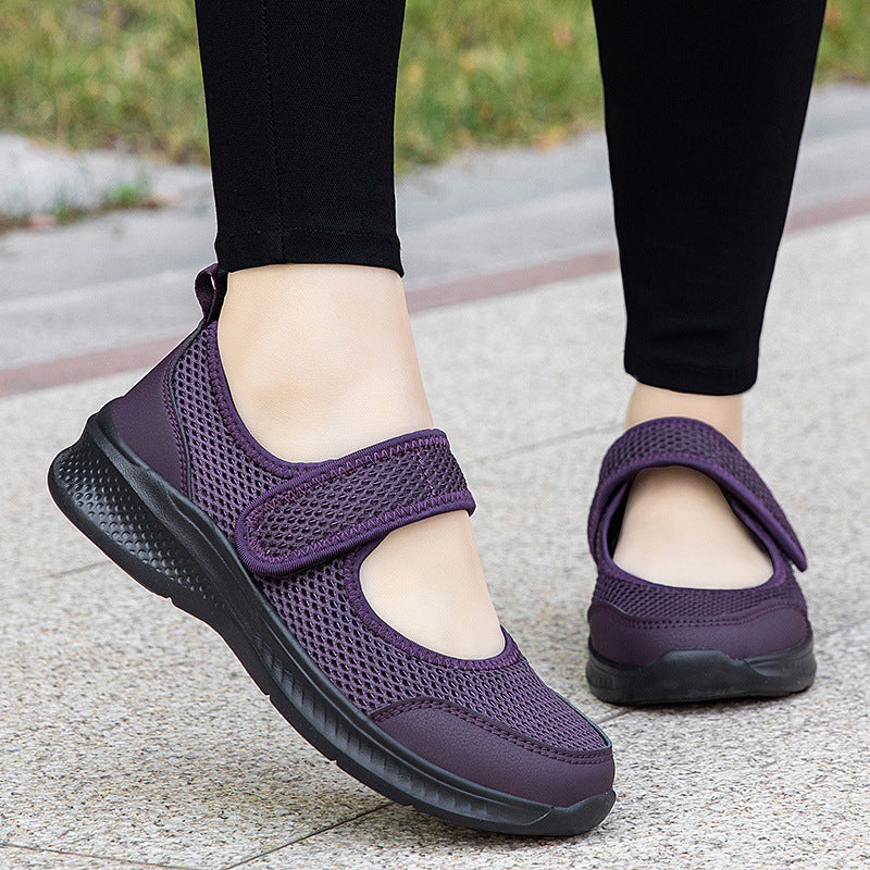 Women's Velcro-Strap Ballerina-Style Sneakers with Breathable Mesh Upper and Flexible Lightweight Sole Mune Fashion