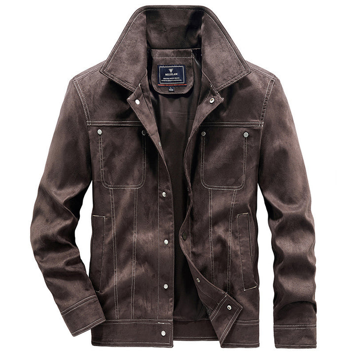 Men's trucker jacket in Western style with contrast stitching and snap button front Mune Fashion