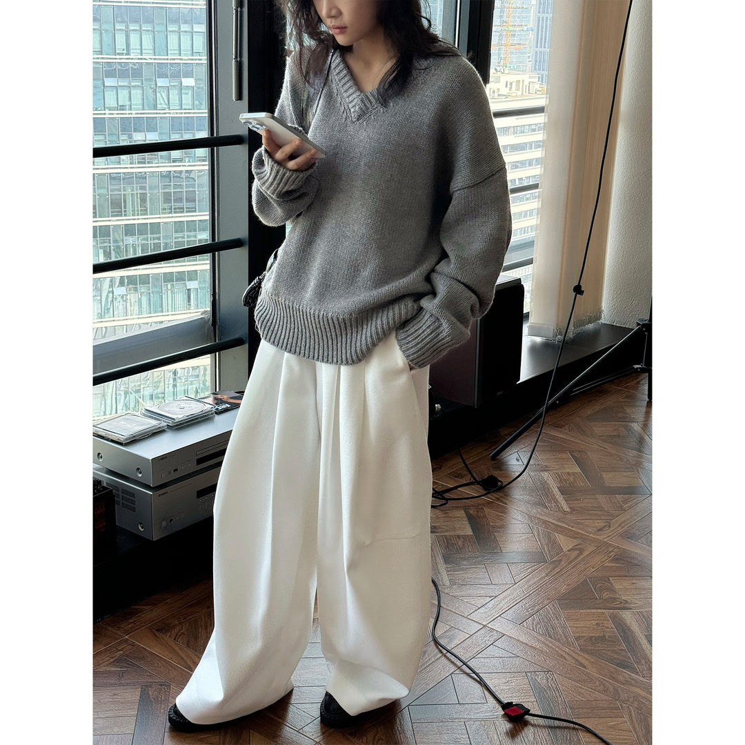 Women's wide high-waisted pleated trousers with wide leg Mune Fashion