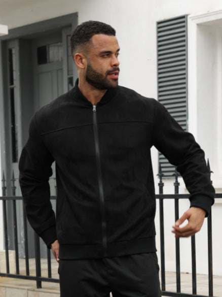 Men's subtle velour bomber jacket with stand-up collar, full zip and ribbed cuffs Mune Fashion