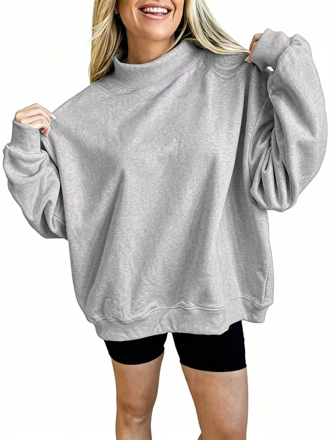 Women's Oversize Sweatshirt with Stand-Up Collar and Balloon Sleeves Mune Fashion