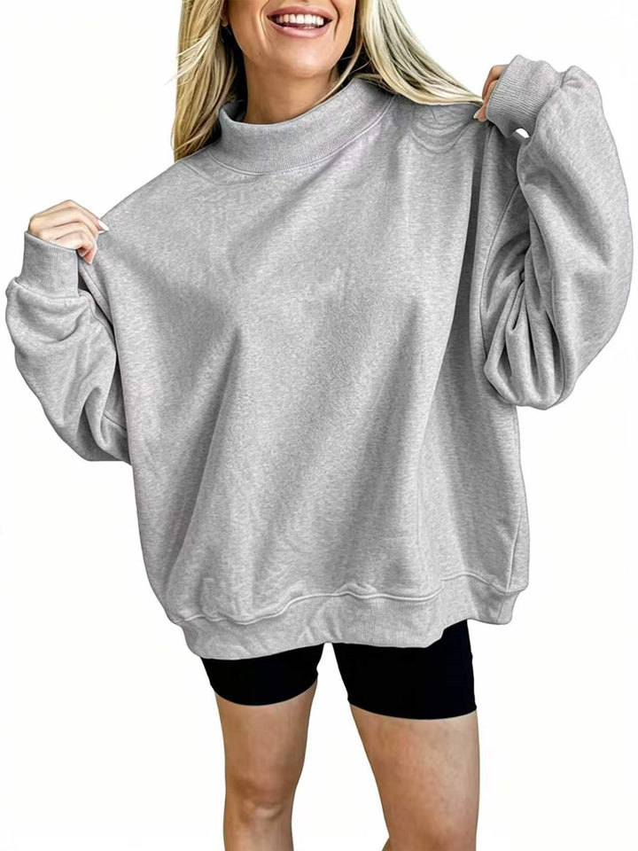 Women's Oversize Sweatshirt with Stand-Up Collar and Balloon Sleeves Mune Fashion