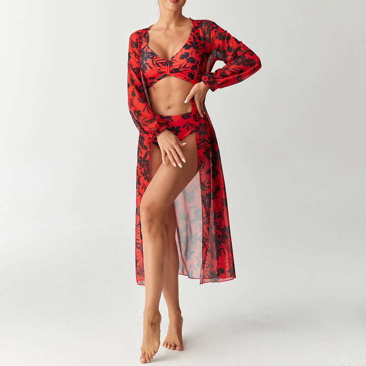 Women Floral Beach Outfit with Transparent Kaftan Mune Fashion
