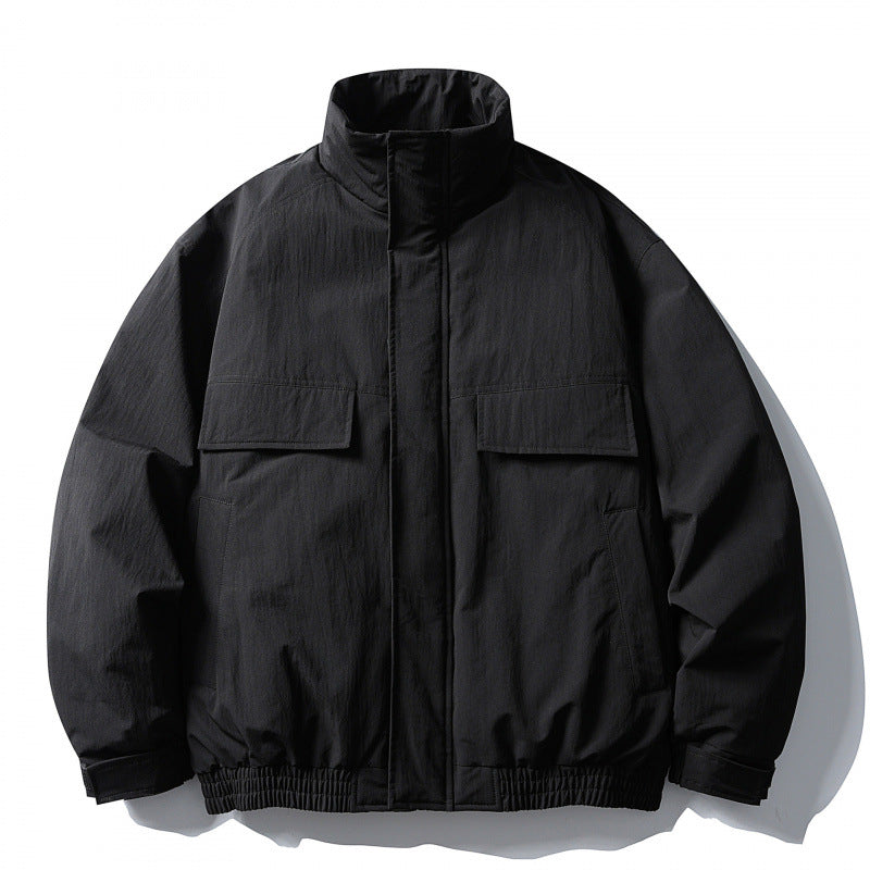 Men's Boxy Field Jacket with High Stand Collar, Padded Lining, and Flap Pockets Mune Fashion