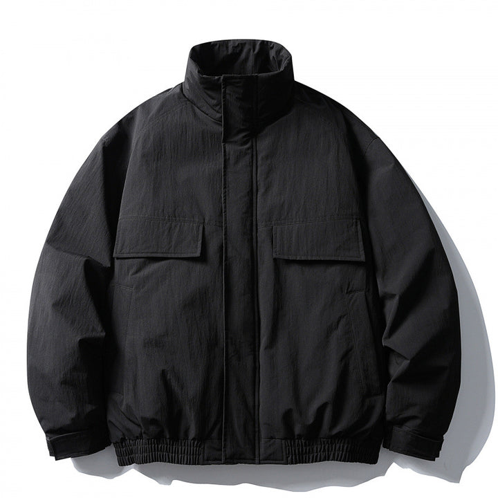 Men's Boxy Field Jacket with High Stand Collar, Padded Lining, and Flap Pockets Mune Fashion