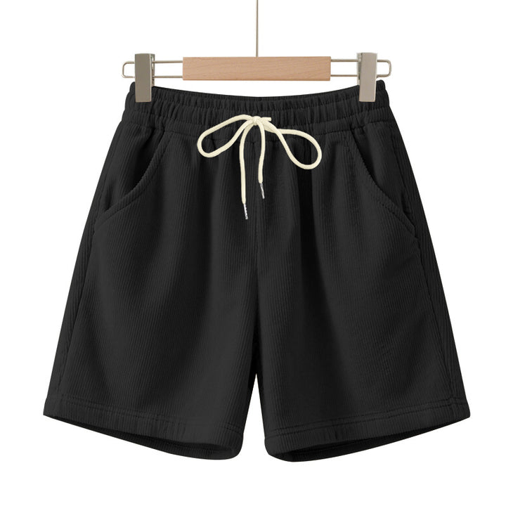 Men's ribbed jersey shorts with elastic waistband, decorative drawstring, and side slant pockets Mune Fashion