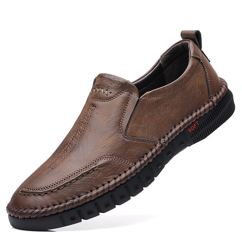 Men's Elegant Leather Slippers with Braided Sole Trim and Flexible Soft Profile Sole Mune Fashion