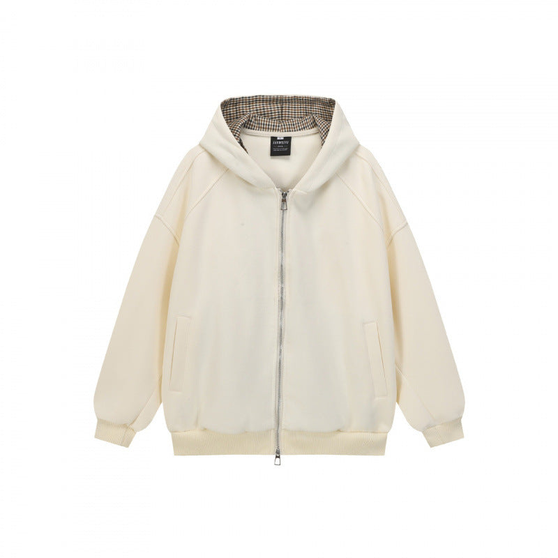 Unisex Oversize Hooded Sweat Jacket with Checked Lining, Full Zip and Ribbed Hem Mune Fashion