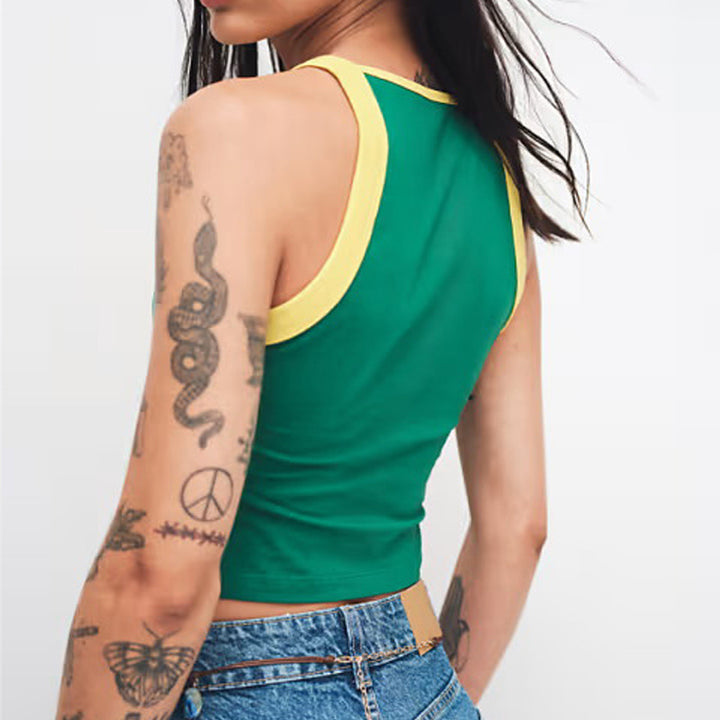 Women's sleeveless halter top with a fitted silhouette and embroidered Argentina lettering Mune Fashion