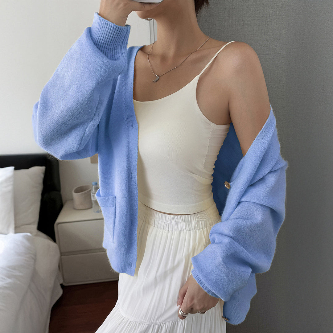 Women's cozy oversized cardigan with patch pockets, wide sleeve, and fine cashmere blend Mune Fashion