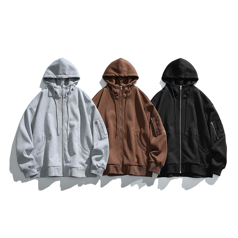 Unisex Oversize Hoodie Jacket with Front Zipper, Arm Pocket and Ribbed Hem Mune Fashion
