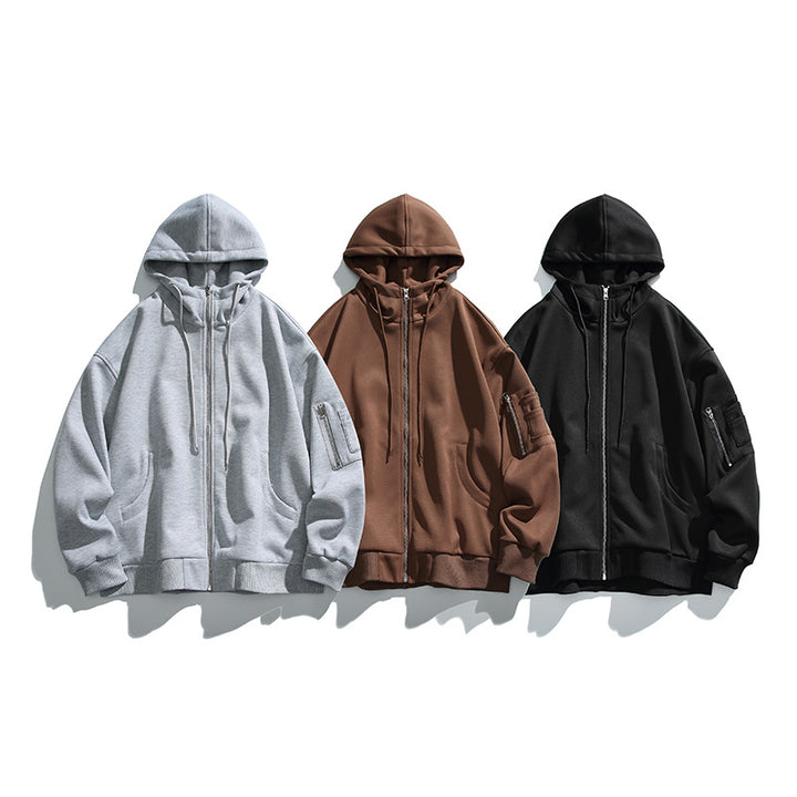Unisex Oversize Hoodie Jacket with Front Zipper, Arm Pocket and Ribbed Hem Mune Fashion