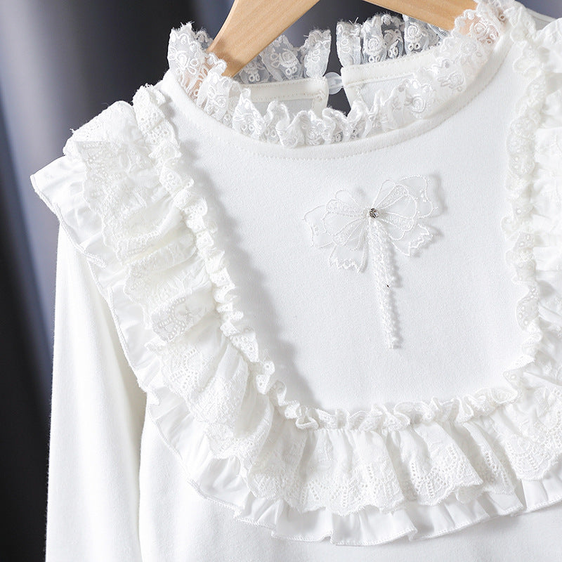 Girl Ruffle Top with Elegant Lace Trim Mune Fashion