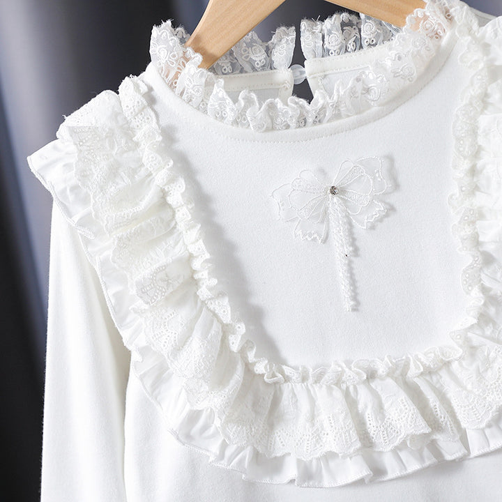 Girl Ruffle Top with Elegant Lace Trim Mune Fashion