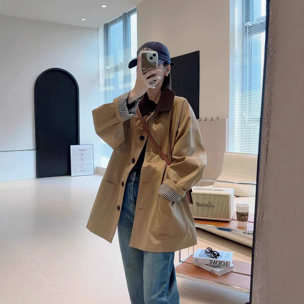 Women's Fashionable Oversized Jacket with Contrasting Collar Mune Fashion