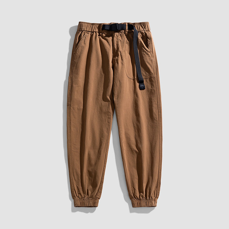 Herren Casual-Joggerhose aus Baumwoll‑Twill mit elastischem Bund, integriertem Webgürtel und geripptem Knöchelabschluss Mune Fashion