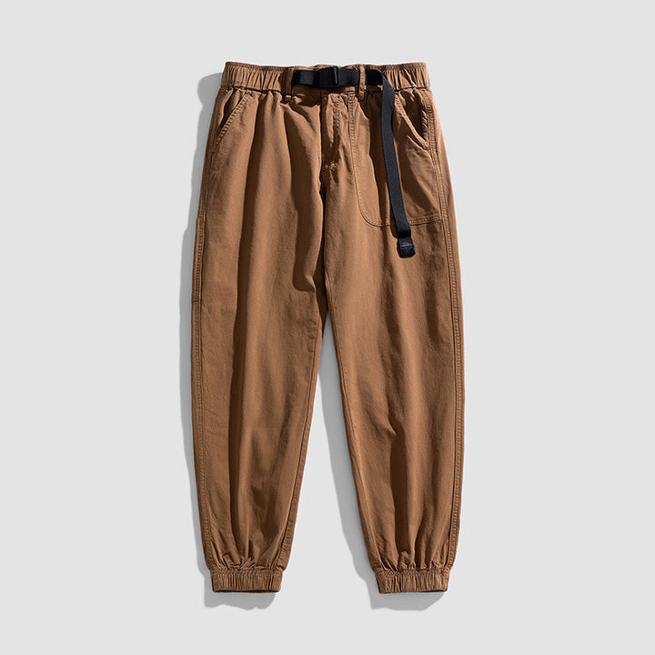 Herren Casual-Joggerhose aus Baumwoll‑Twill mit elastischem Bund, integriertem Webgürtel und geripptem Knöchelabschluss Mune Fashion