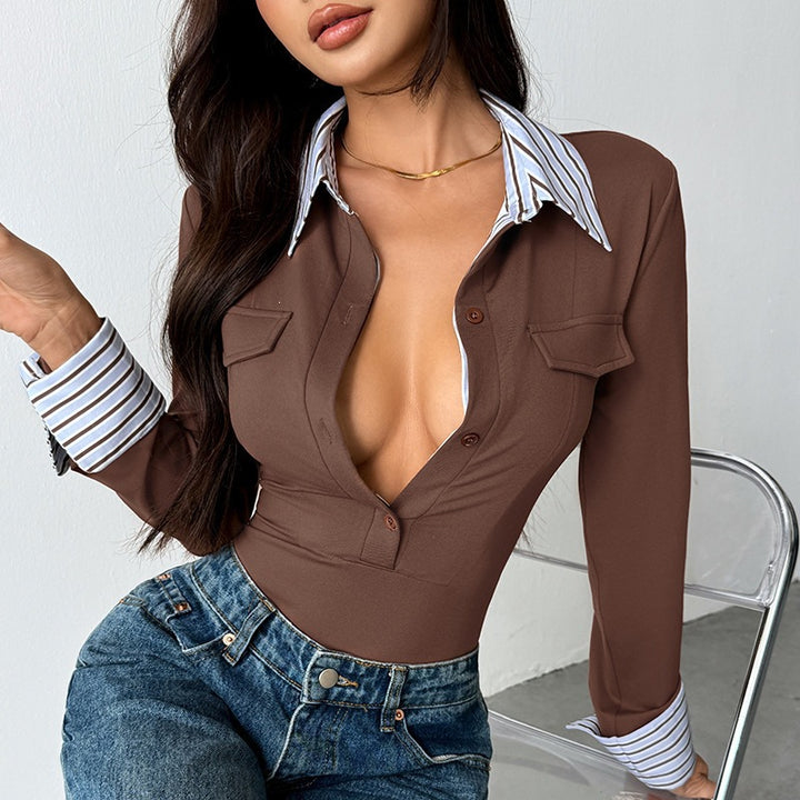 Ladies Elegant Body with Shirt Collar Mune Fashion