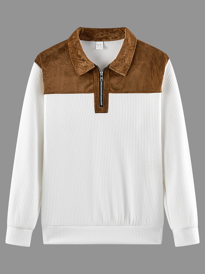 Unisex nan fine-structured knitted sweater with half zip collar and velvet trim Mune Fashion