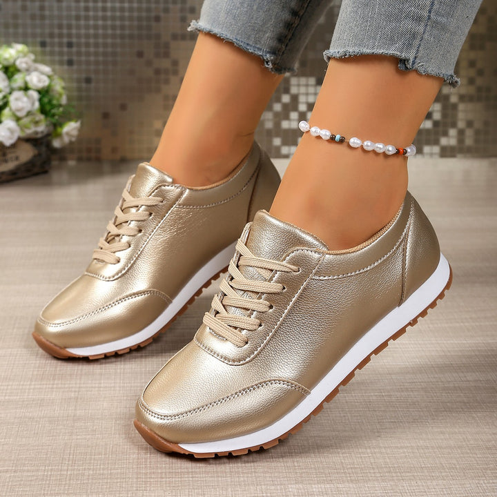 Women's fashionable metallic sneaker with cushioning lightweight sole and non-slip profile rubber sole Mune Fashion