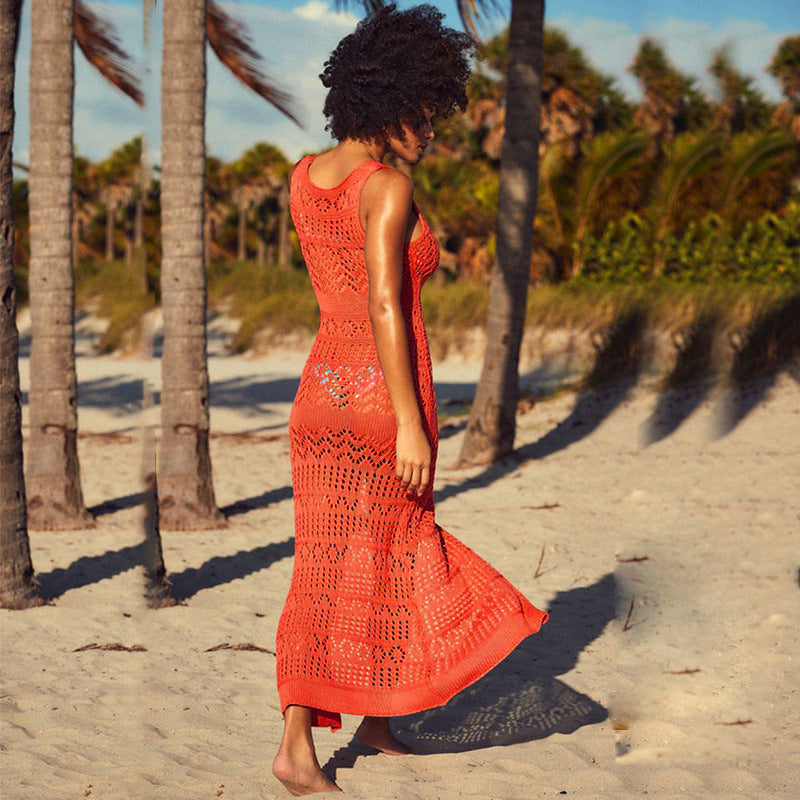 Women's crochet beach dress with high slit Mune Fashion