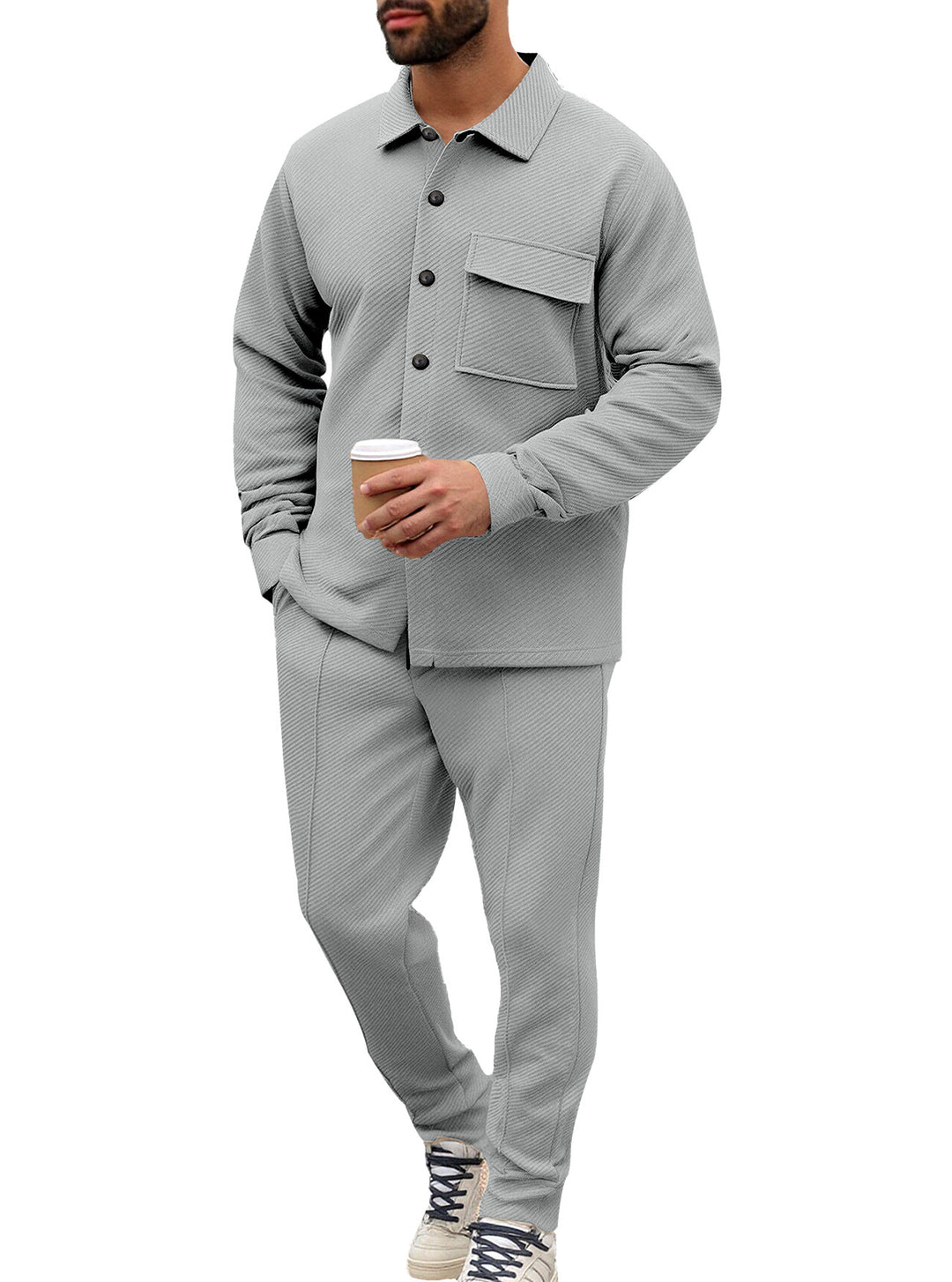 Men's Nan Shirt Jacket Set with Flap Pocket and Tapered Comfort Trousers Mune Fashion