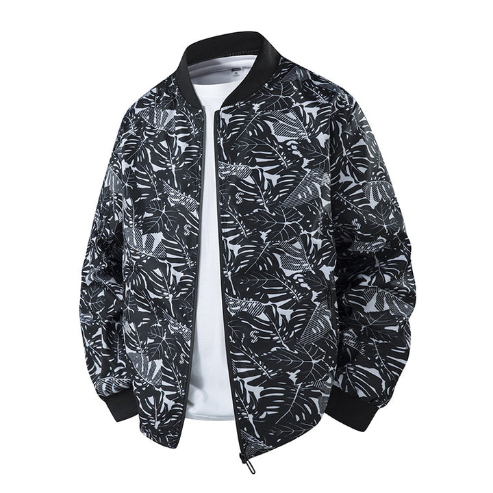 Herren Leicht wattierte Bomberjacke mit botanischem Alloverprint und geripptem Saum Mune Fashion