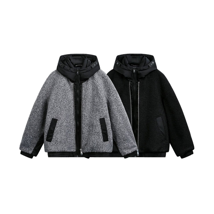 Women's Oversize Wool Blend Bomber Jacket with Quilted Hood Mune Fashion