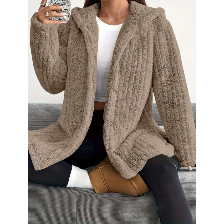 Women's Hooded Teddy Coat with Button Placket and Oversized Fit Mune Fashion