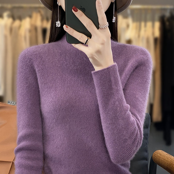 Women's Slim Fine Knit Mock Neck Sweater made of fine Angora Blend Mune Fashion