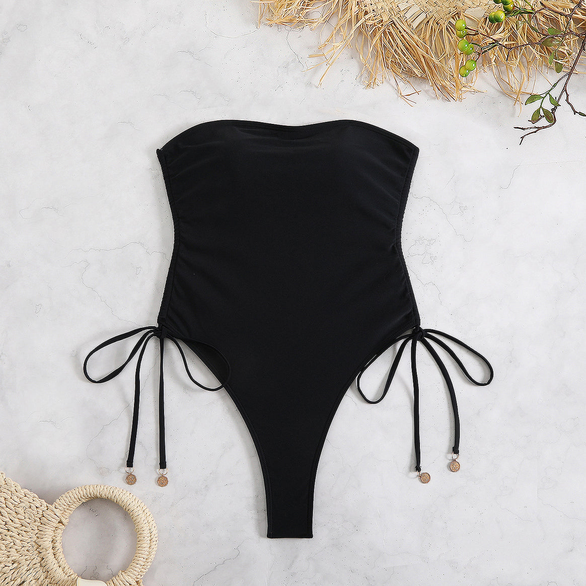 Women One-Piece Swimsuit with High Leg Cut and Flexible Ties Mune Fashion