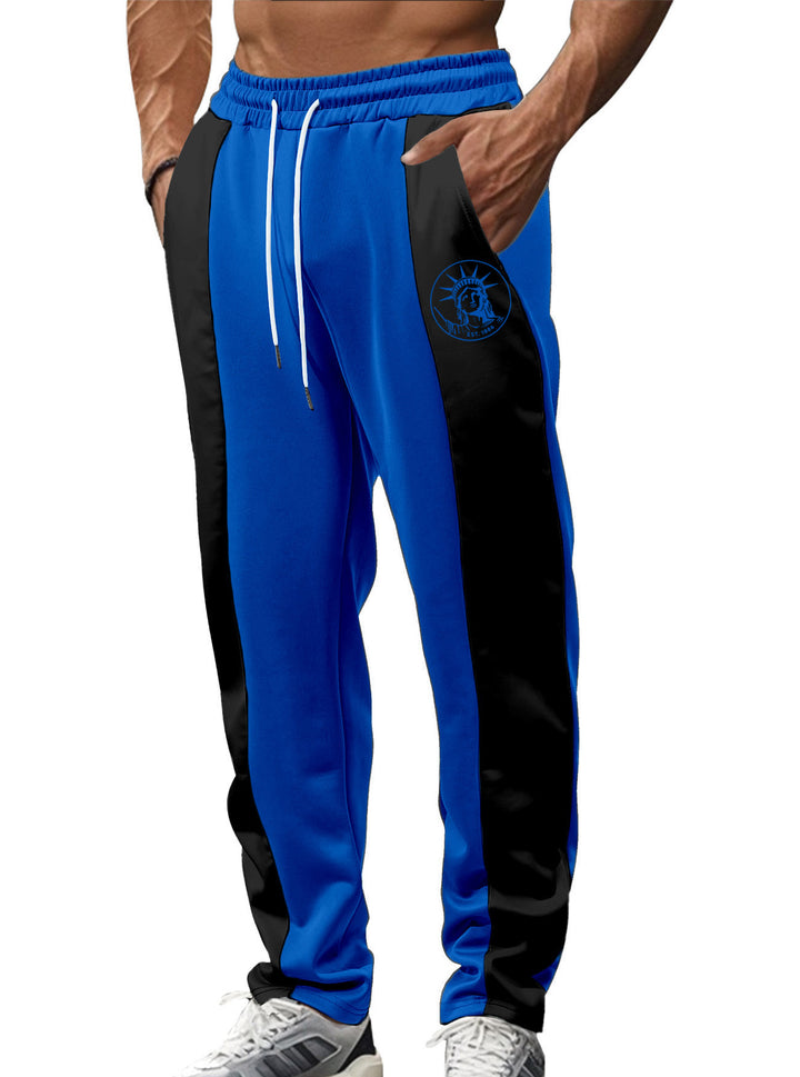 Men's sporty track pants with side contrast stripes, elastic waistband, drawstring, and deer embroidery Mune Fashion