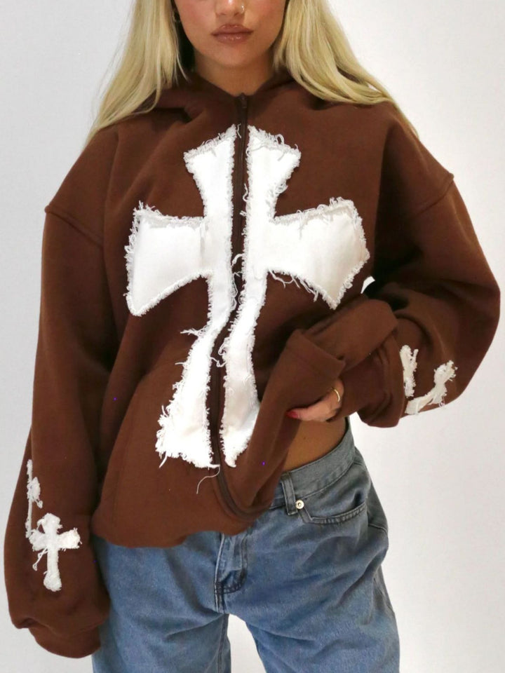 Women's Fashionable Hoodie with Creative Patches