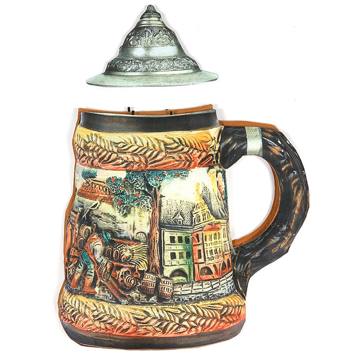 Unisex nan traditional ceramic beer mug with pewter lid and hand-painted relief motif Mune Fashion