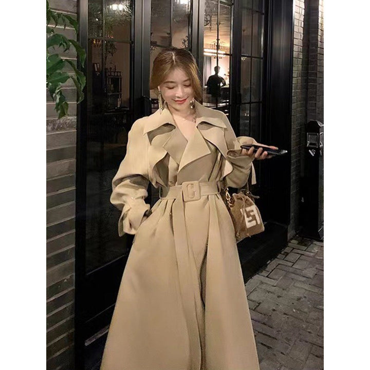 Women Tailored A-Line Trench Coat with Wide Tie Belt Mune Fashion
