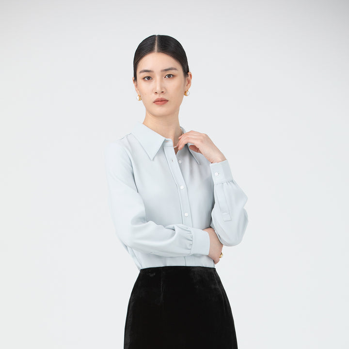 Women Elegant Long Sleeve Blouse with Button Placket Mune Fashion