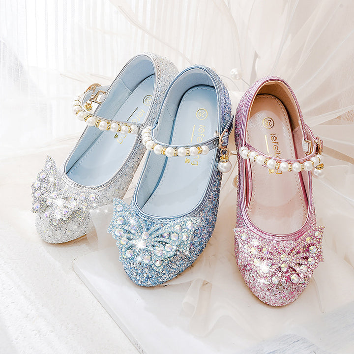 Girls Glittering Ballerinas with Decorative Rhinestone and Pearl Bows Mune Fashion