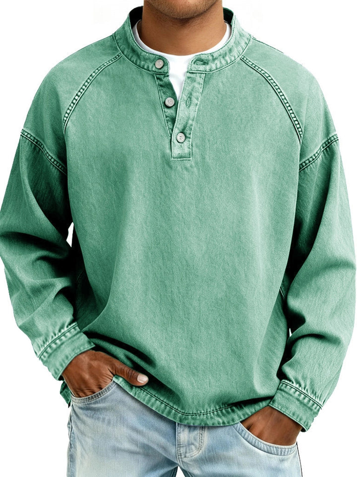 Men's faded Henley shirt with stand-up collar, loose fit and button placket Mune Fashion