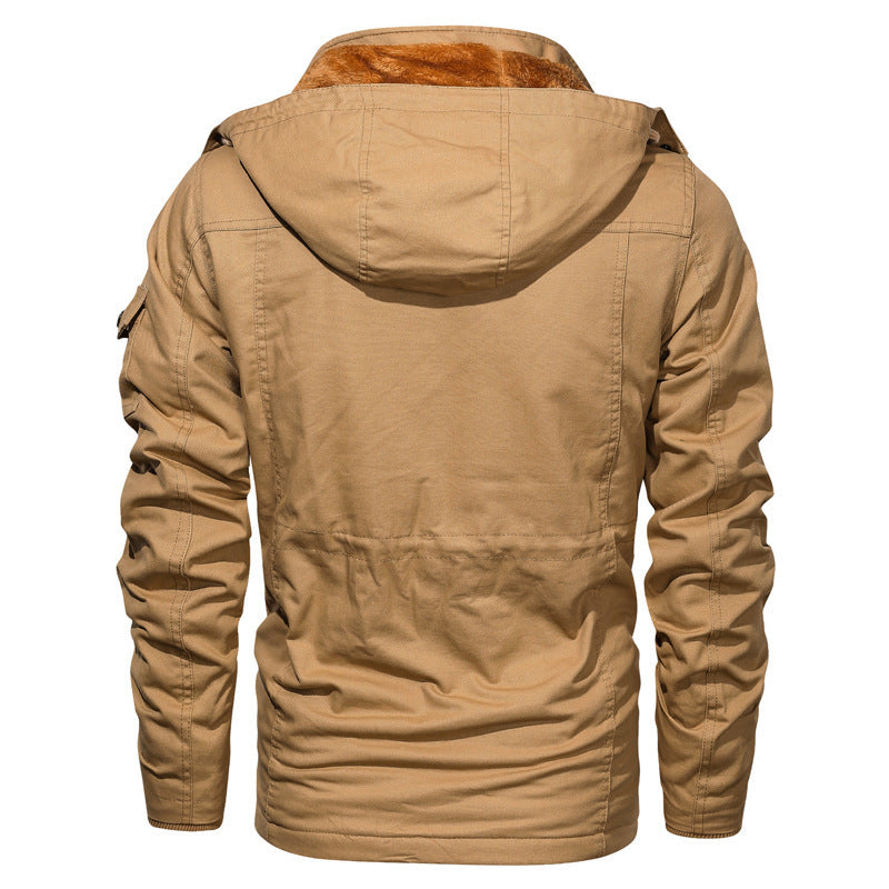 Men's canvas parka in military utility style with teddy fleece lining, drawstring waist, and multifunctional pockets Mune Fashion