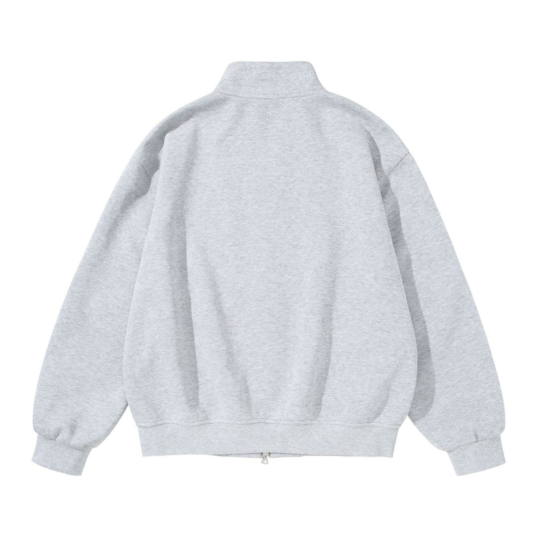 Unisex Oversize Sweat Jacket with Stand-up Collar, Two-way Zipper and Distinctive Half-round Pockets Mune Fashion