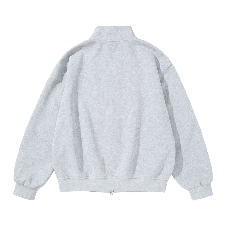 Unisex Oversize Sweat Jacket with Stand-up Collar, Two-way Zipper and Distinctive Half-round Pockets Mune Fashion
