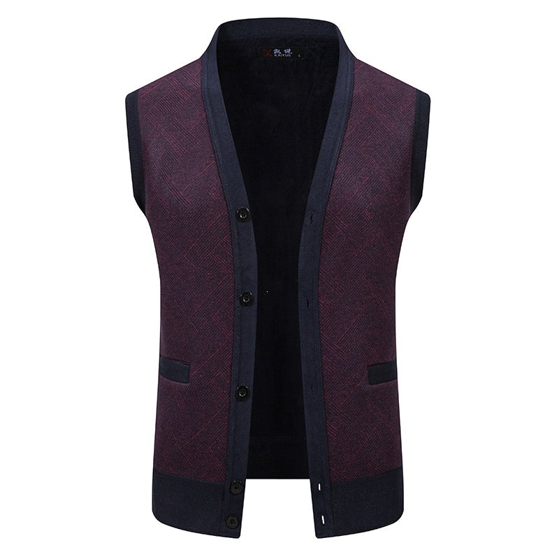 Men's fine-knit vest with V-neck, button placket and diamond pattern Mune Fashion