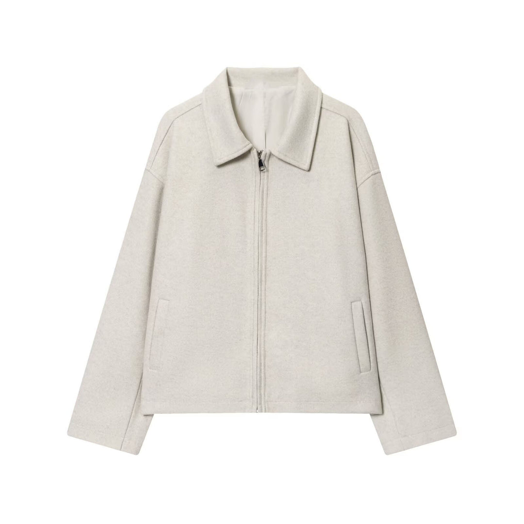 Women's Oversize Wool Blend Boxy Jacket with Full Zip and Side Pockets Mune Fashion