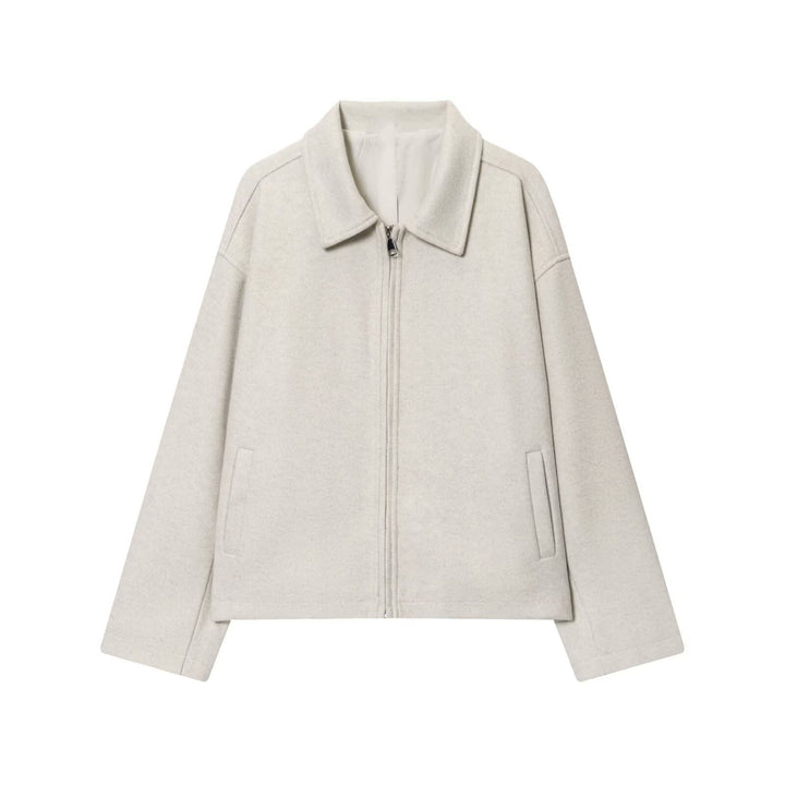 Women's Oversize Wool Blend Boxy Jacket with Full Zip and Side Pockets Mune Fashion