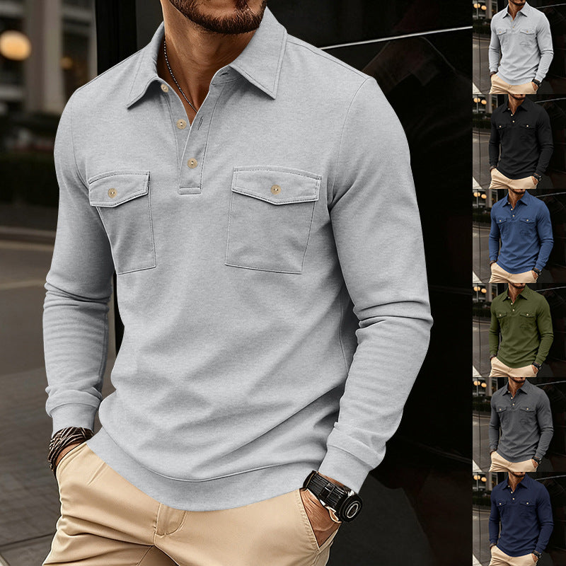 Men's fitted long sleeve polo shirt with shirt collar and applied breast pockets Mune Fashion
