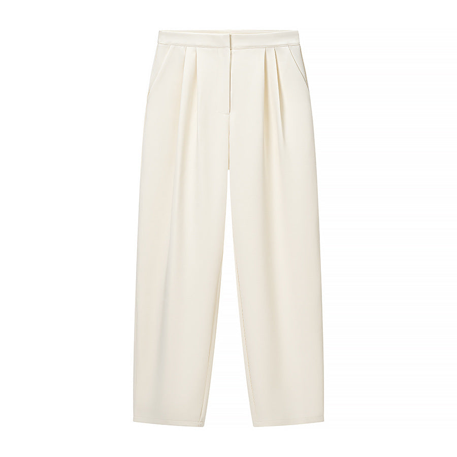 Women's Two-Piece Set with Tailored Short Mandarin Jacket and High-Waisted Pleated Trousers Mune Fashion