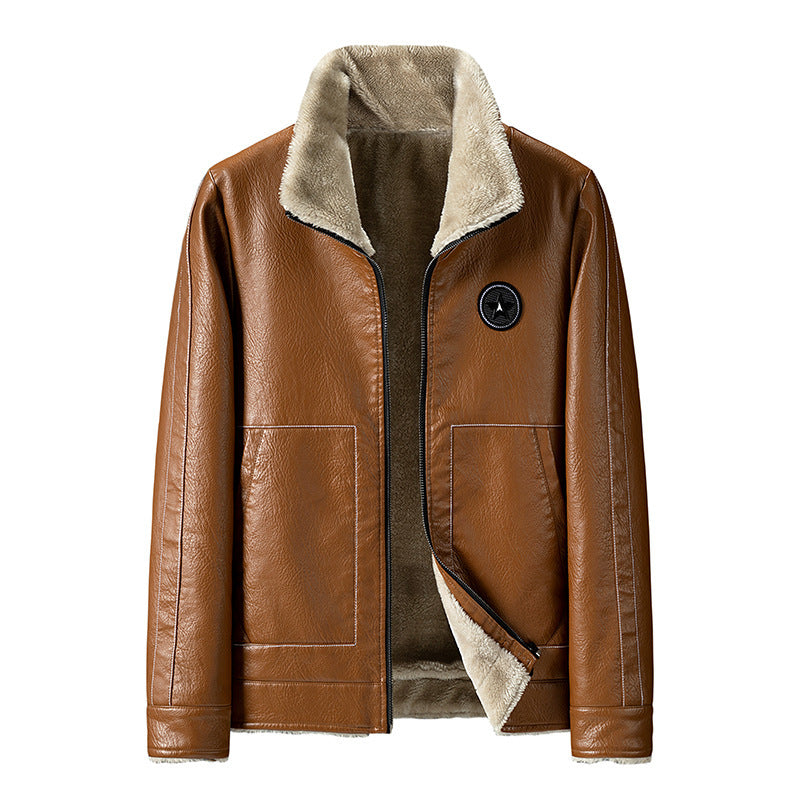 Men's Faux Leather Pilot Jacket with Sherpa Lining and Zip Mune Fashion