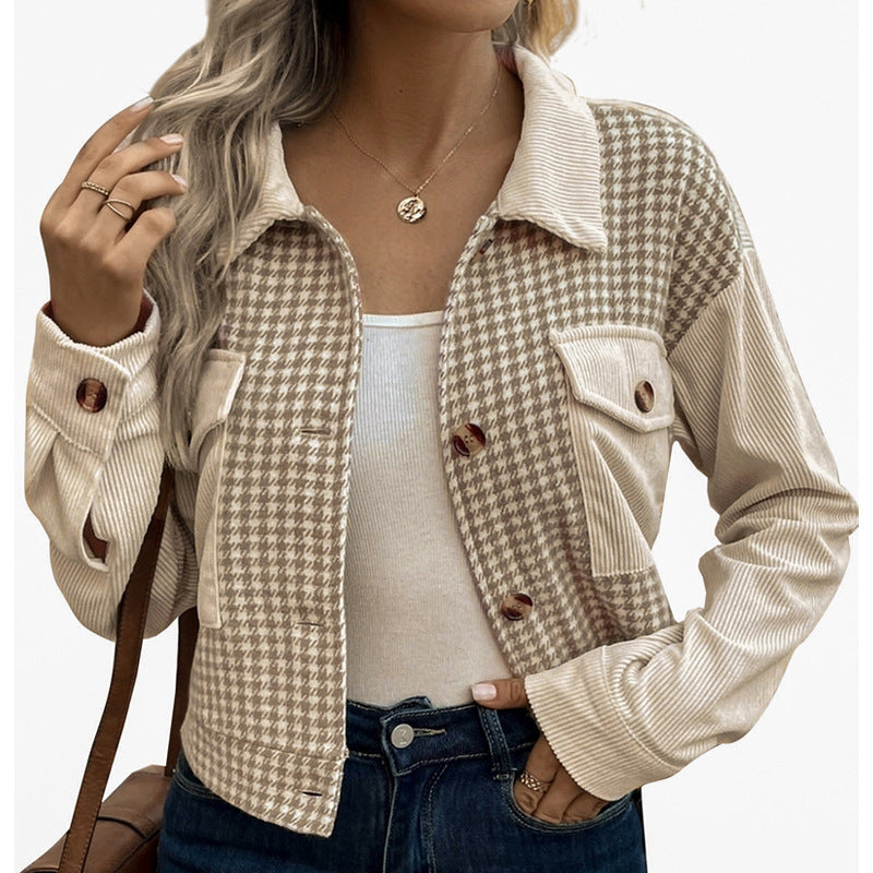 Ladies Fashionable Checked Cord Jacket Mune Fashion