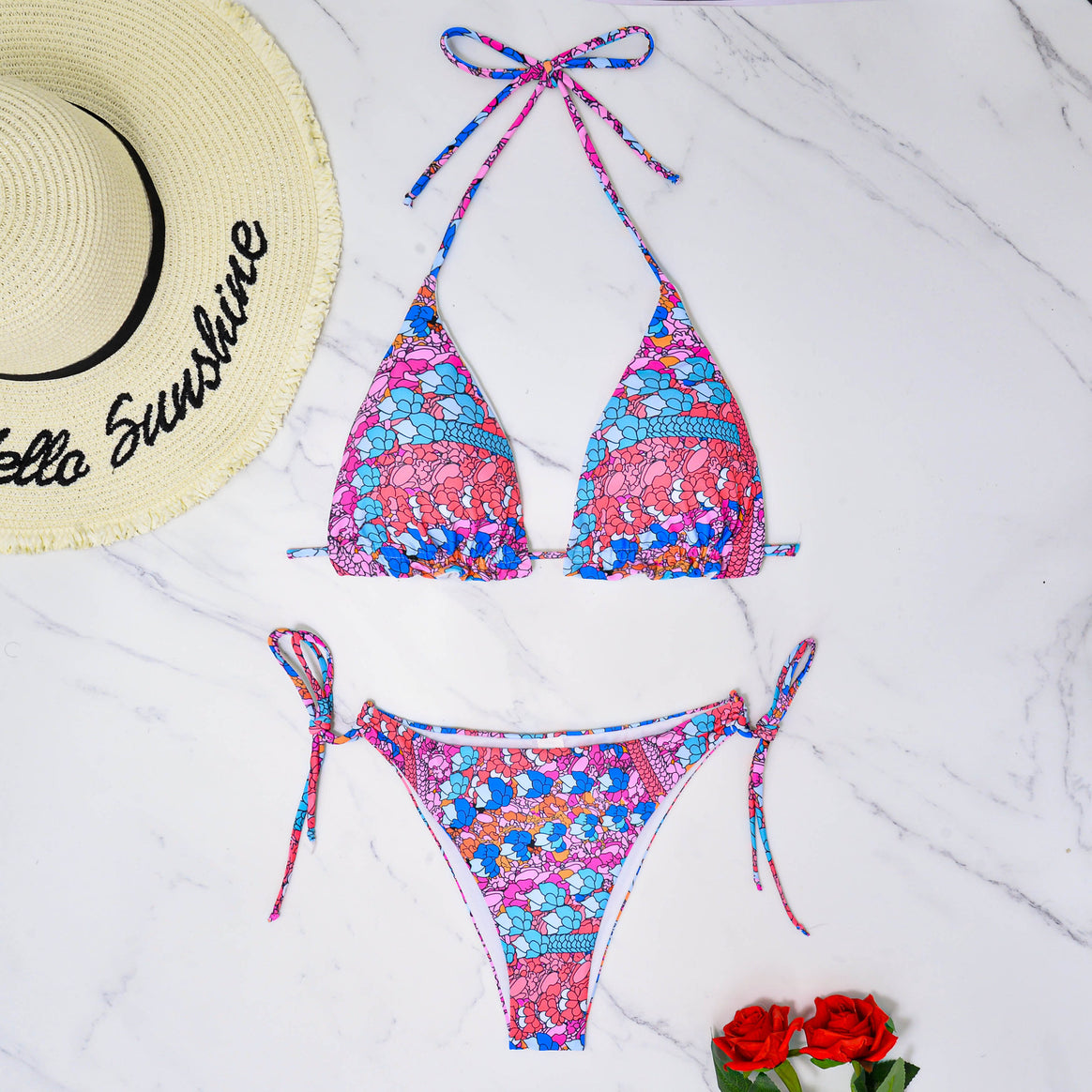Women's Triangle Bikini with playful floral pattern and adjustable straps Mune Fashion